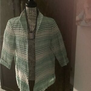 Jones New York Green and White Striped Jacket